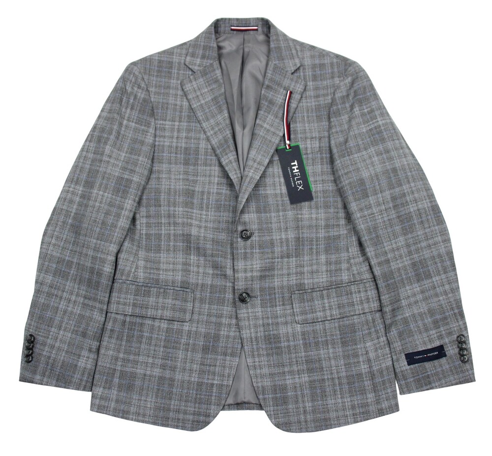 Tommy Hilfiger Sport Coat Mens 38 R Gray Plaid TH Flex Stretch Blazer